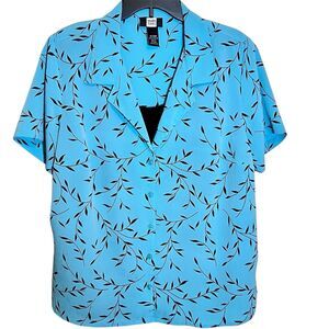 Studio 940 Blue Print Blouse Sz 18/20W Short Sleeves Buttoned Front Underlay